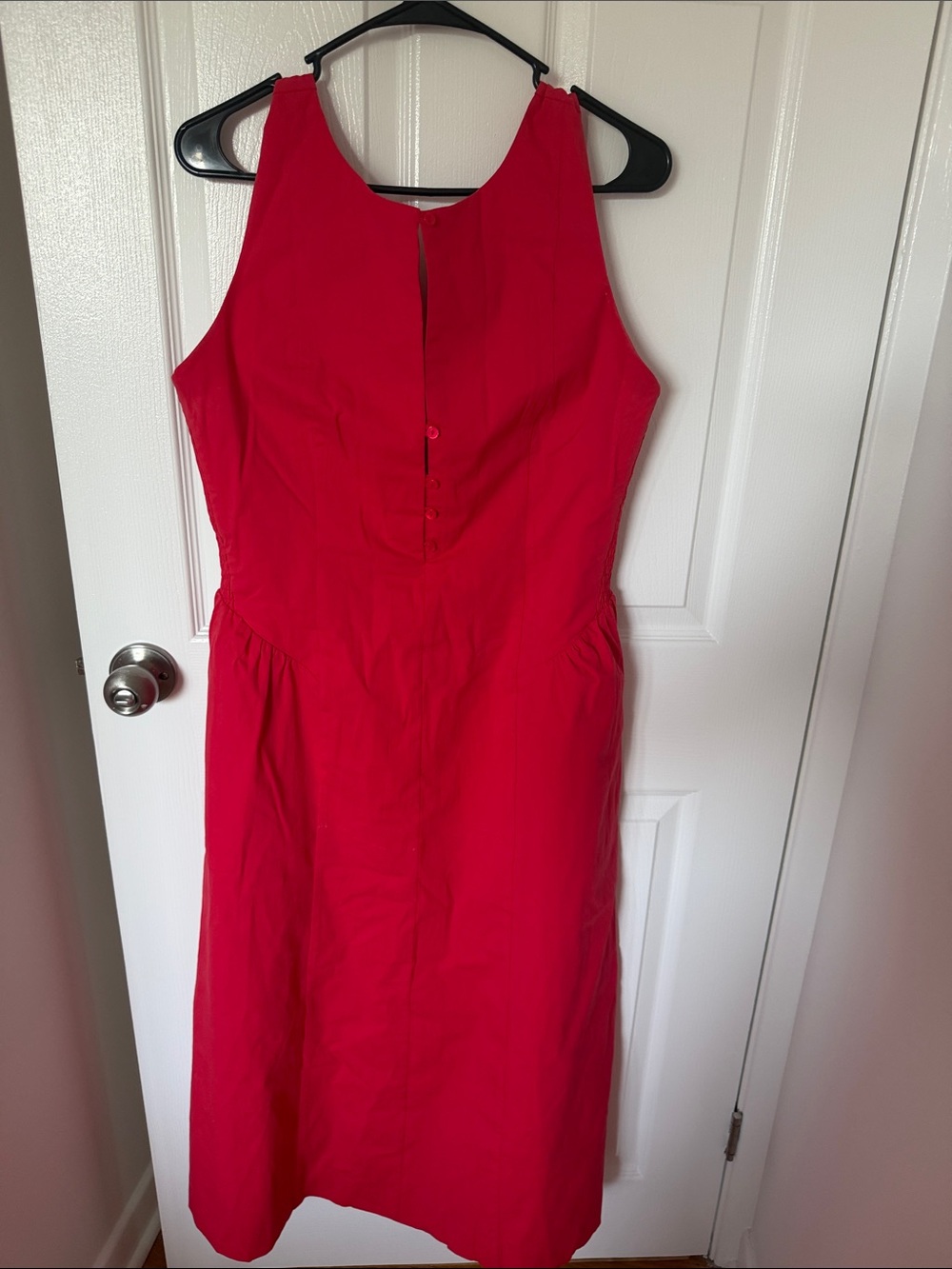Women's Sleeveless Red Midi Dress with Button-Front Detail